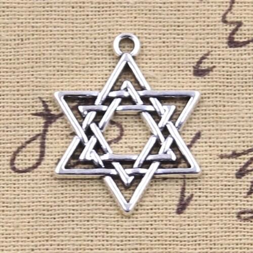 8pcs Charms Star Of David Shield Hexagram 33x26mm Antique Silver Color Pendants DIY Making Findings Handmade Tibetan Jewelry