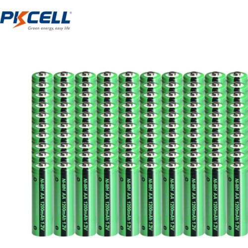 100pcs PKCELL aa battery 1200mAh 1.2V NiMH AA Rechargeable Battery Industrial Bateria Ni-MH Batteries Button Top for lights toy