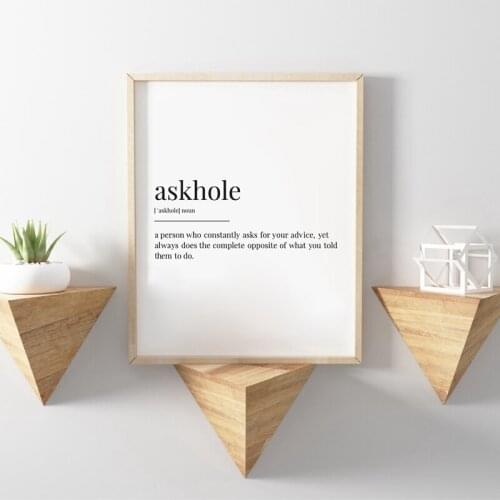 Askhole Definition Print Modern Minimalism Wall Art Canvas Painting Poster Black White Wall Pictures for Living Room Home Decor