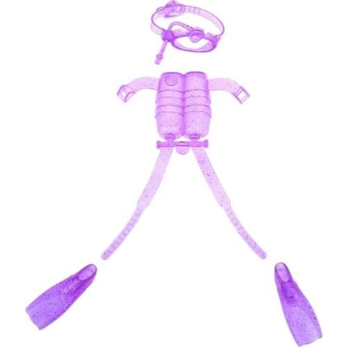 Besegad Kids 1Set Purple Oxygen Tank Swimming Glasses Fins Flippers Diving Equipment Toy for Barbie Dolls Clothes Accessories