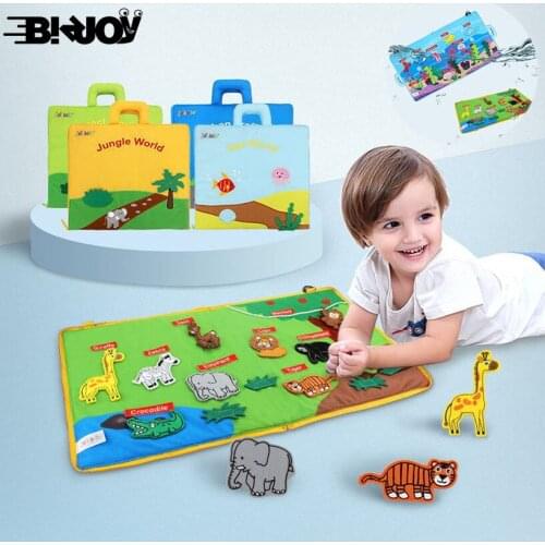 Baby animal Paste animal Cloth Books three-dimensional Ring Rattle Non-Toxic Fabric Early Education Parent-child interaction Toy