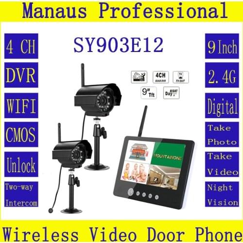 Two Outdoor Rainproof Digital HD Cameras & 9 " LCD Monitor Hot Sale DVR Wireless Kit Smart Home Video Door Phone Security System