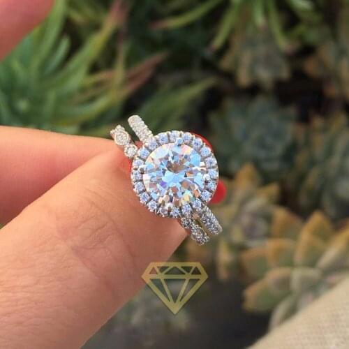 Elegant 4.0ct 10mm Round Brilliant Cut Moissanite Halo Engagement Ring Set DEF Color For Women Real 14k 585 White Gold