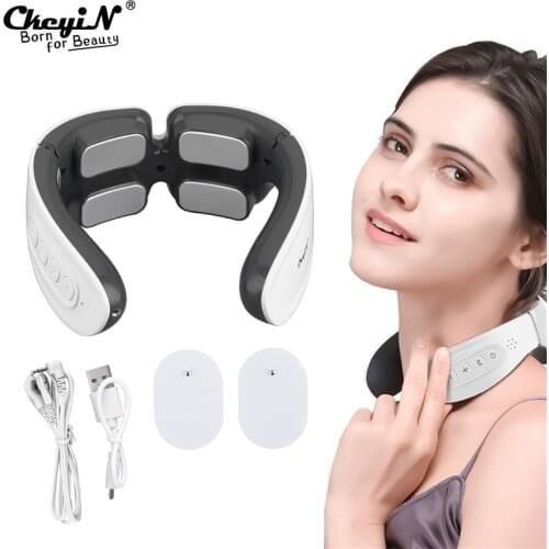 Ckeyin Electric Neck Massager Pain Relief Health Care Pulse Massage Heated Relaxation Remote Control Physiotherapy Machine