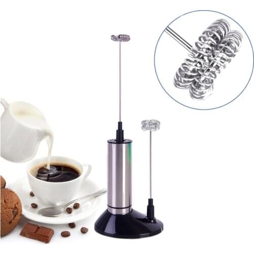 Double Spring Whisk Head Electric Milk Frother Stainless Steel Handheld Milk Foamer Drink Mixer for Coffee Cappuccino With stand