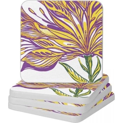 Purple Bloom Diatom Square Round Coaster Non-slip Cup Bonsai Mat Soap Toothbrush Pad Diameter 10cm