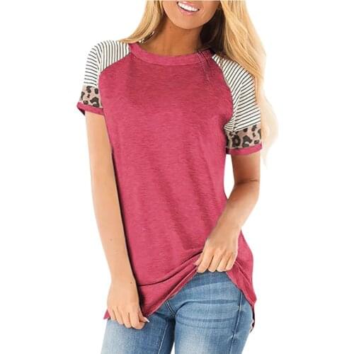 Summer Casual Tshirts Multi Colors Short Sleeve O Neck Tops Tees Y2k Aesthetic Women Streetwear T-Shirt Leopard Stripe Patchwork