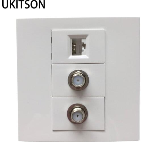 Female To Female CAT6 RJ45 LAN Socket With 2 F Head TV Plug DTV Plug Faceplate 86x86mm