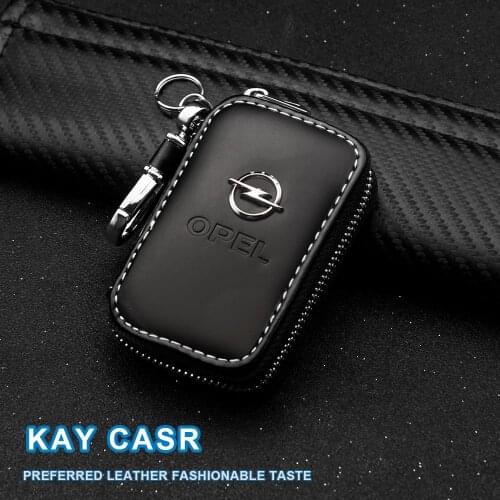 Leather Car Key Case Remote Control Key Case Leather Zipper Keychain for Opel Astra H G J Insignia Mokka Zafira Auto Accessories