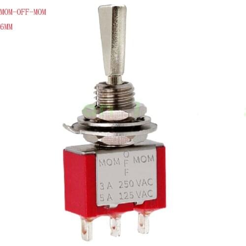 Momentary Toggle Switch Red 3 Pin (ON)-OFF-(ON) return Automatically CQC Silver Point Flat handle Switch 6A125V Free Shipping