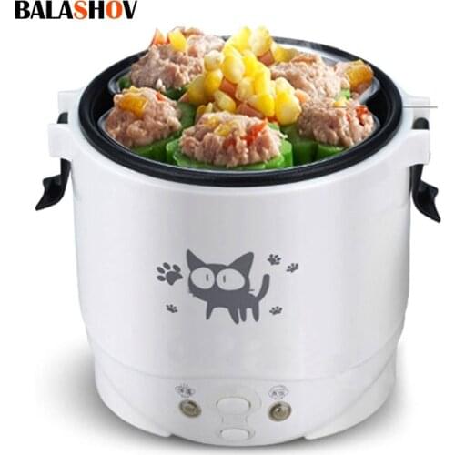 Multifunction Mini Rice Cooker Portable 1L Water Food Heater Machine Lunch Box Warmer 2 Persons Cooking Machine for Home Car