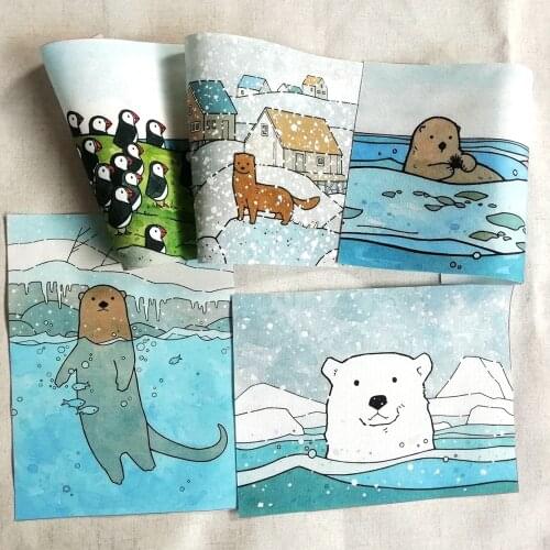 Marine Animal Painting Designs Patchwork For Sewing Decoration Positioning Cloth Penguin Patch Fabrics Diy Handmade Patch D30