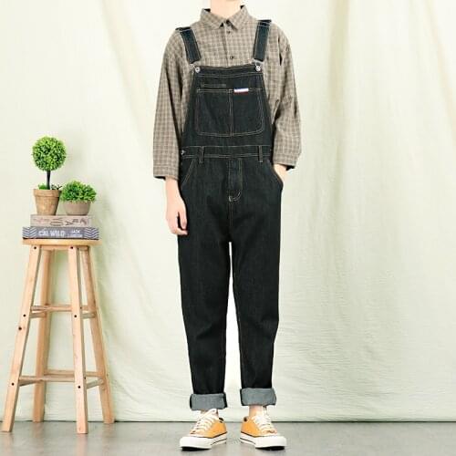 Mens jeans New Mens Straight jeans Mens Retro Japanese one-piece Overalls Suspenders Korean version of trousers