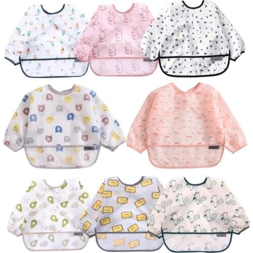 New Arrival Waterproof Baby Bibs Newborn Accessories Cute Long Sleeve Feeding Bib Infant Drawing Clothes Baberos Recien Nacido