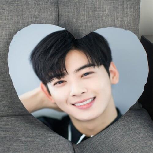 New Arrival Cha EunWoo Pillowcase Heart Shape Satin Fabric Pillow Cover For Home Bedroom Wedding Decorate Pillow Cases