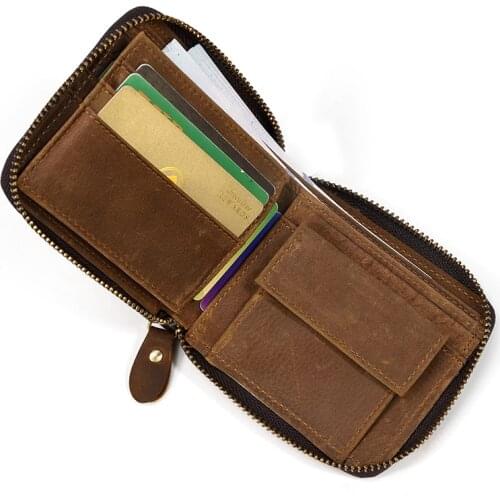 2020 New Designs Leather Short Wallet Real Cowskin Men Women Zipper Coin Purse Black Brown Card Wallet With Photo Slots