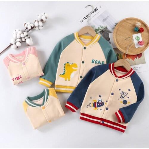 Autumn Children Clothing Cartoon Jacket Boys Girls Baby Outing Clothes Velvet Padded Coat Cardigan Baseball Uniforms 12M-5T