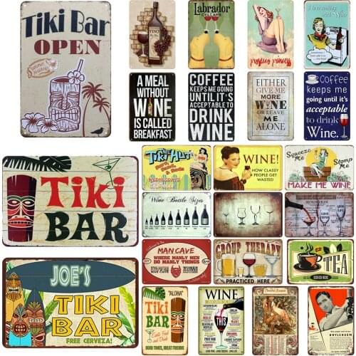 Tiki Bar Open Vintage Metal Sign Bar Decoration Summer Holidays The Tiki Hot I Love Cooking with Wine Kitchen Retro Decor Poster