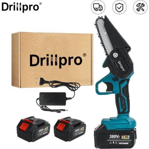 Drillpro 1200W 4 inch Cordless Electric Saw Chainsaw Pruning Saw with Lithium Battery Woodworking Tool For Makita 18V Battery