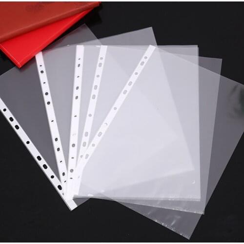 100pcs 11holes Plastic Punched File Folders for A4 Documents Sleeves Untral Thin Leaf Documents Sheet Protectors Filing Products