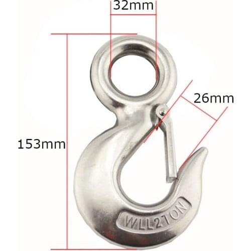Heavy Duty Stainless Eye Hoist Crane Hook Lifting Safety Load Limit of 1.5T 2T 3Ton Marine 320A Snap Latched Hoist Cargo Hooks
