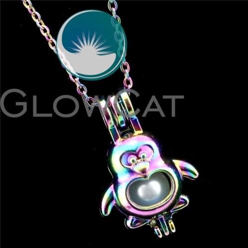R-C599 Colorful Cute Penguin Beads Cage Pendant Perfume Diffuser Aromatherapy Stone Pearl Cage Locket Necklace