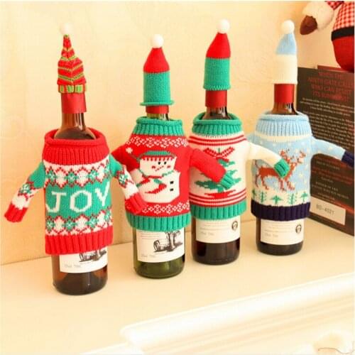 Christmas Snowman Wine Bottle Cover Set Santa Claus Bottle Sweater Hats Xmas Home Party Ornament