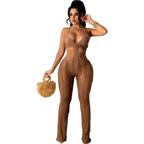 Sexy See Through Lace Jumpsuit Women Elegant V Neck Spaghetti Strap Cut Out Backless Slim Club Party Jumpsuit Overalls for Women