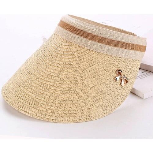 Korean Summer Sun Hat Lady Adult Straw Outdoor Sunscreen Cap Women Climbing Travel Holiday Empty Top Bowknot Sunshade Caps H7390