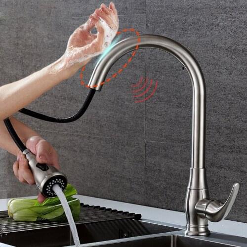 Kitchen Sink Smart Touch Faucet Pull Out Auto Sense Tap Stainless Steel Hot Cold Water Mixer Crane Deck Mounted Inductive Faucet
