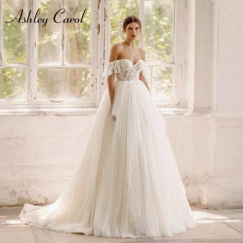 Ashley Carol A-Line Wedding Dress 2021 Exquisite Beaded Embroidery Sweetheart Bride Spaghetti Straps Backless Shiny Bridal Gowns