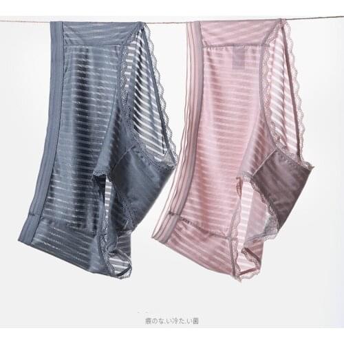 Sexy Panties of Large Size New Summer Ultra Thin Stripe Transparent Lace Briefs Traceless Plus Size Underwear for Women