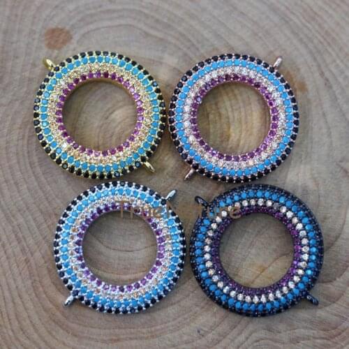 Turkish Style Round Cz Zircon Pave Charms, Double Bails Connector, For Necklace Bracelet Making In 22*27 mm PM6742