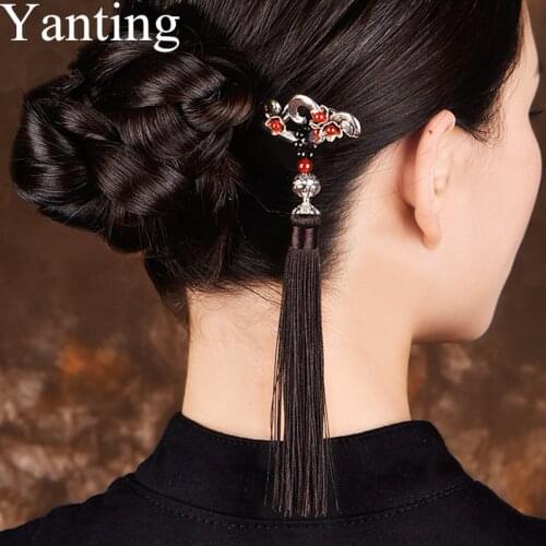 Yanting Vintage Hairpins For Women Silver Color Hair Sticks Ethnic Long Tassel Hair Jewelry Handmade Accessories Gift 032