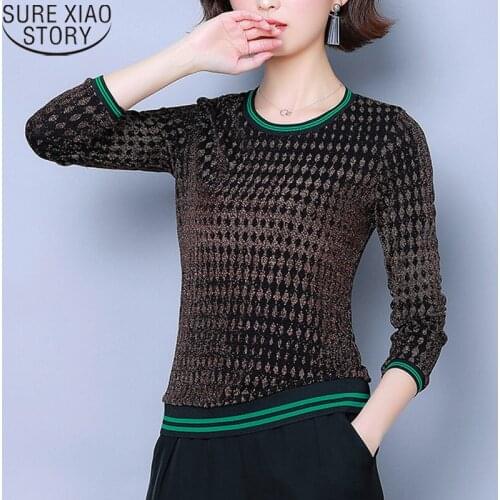 Vintage Plaid T-shirts Spring and Autumn Women Tshirt 2021 New Round Neck Fashion Lattice Shirt Tees Black Tops Female 15780