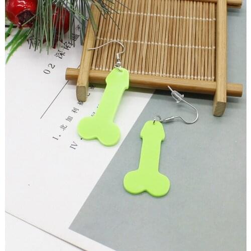 1 pair of creative and interesting simulated mens genitals acrylic mini fun earrings DIY handmade human body jewelry 20mm*40mm