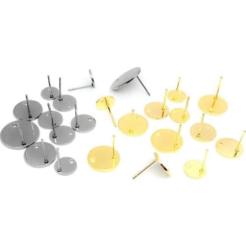 10pcs/lot Stainless Steel Leverback Earring Post Stud with 8 10 12 15mm Blank Flat Round Pad for DIY Handmade Jewelry Making