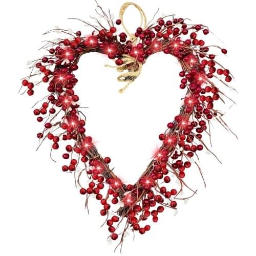 16-Inch Heart-Shaped Valentines Day Decorative Garland With Lights Gift Party Room Anniversaries Decoration 2021 New