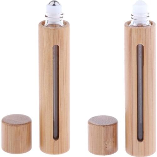 Lots 2 Portable Bamboo Roller Bottles Refillable Perfume Aroma Container
