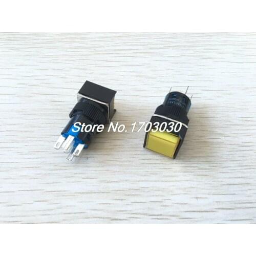 2 Pcs Yellow Square Cap DC 12V Light SPDT 5 Pins Push Button Switch