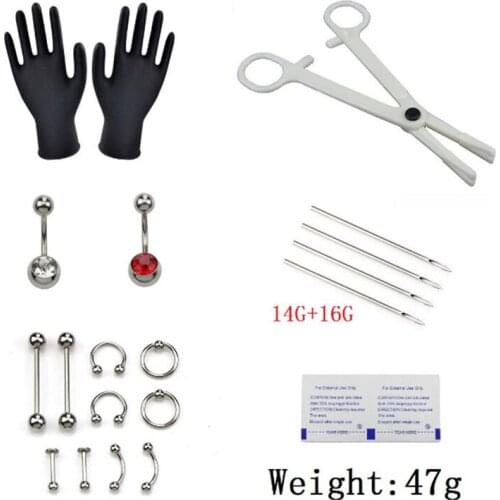 21pcs/set Naval Needles Kit Stainless Steel Belly Nipple Lip Nose Disposable Body Piercing Jewelry Tool Sets Piercing Jewelry