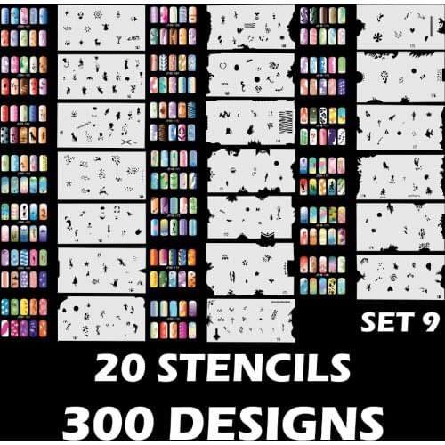 300 DESIGNS Airbrush Nail Art STENCIL Template Kit Paint stamp tool stamping plate image manicure plates Paint 20 Sheets /lot