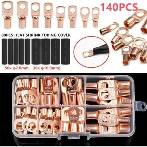 60Pcs Bolt Hole Tinned Copper Cable Lugs Battery Terminals Set Electric Wire Cable Bare Crimped/Soldered Connectors SC6-25 Kit