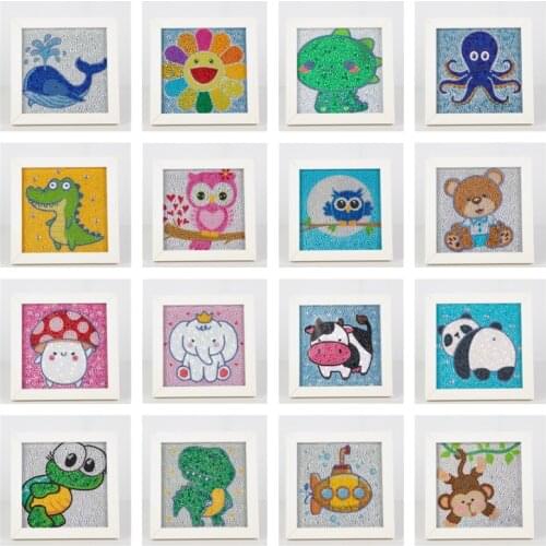 5D DIY Diamond Painting Cartoon Animal Full Drill Diamond Embroidery Mosaic Dinosaur Elephant Picture without Frame for Children