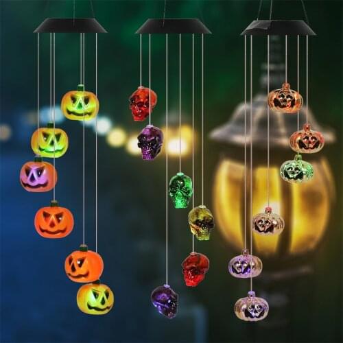 Skull Pumpkin Ghost Doll Snowflake Crossbones Wind Chime Light Waterproof Hanging Solar Led Light Outdoor Halloween Decoration