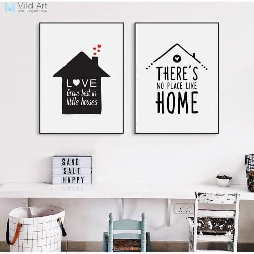Black White Minimalist House Family Love Quote Poster Print Nordic Kids Room Wall Art Picture Home Deco Canvas Painting No Frame