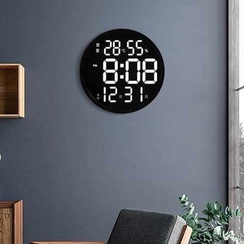 12 Inches Wall Clock Led Large Clock Mute Digital Temperature and Humidity Electronic Clocks Modern Design Watch Home Decoration