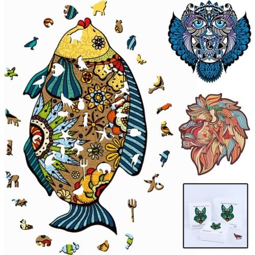 Wooden DIY Jigsaw Puzzle Animal Educational Toy For Adults Kids Room Decoration Stickers