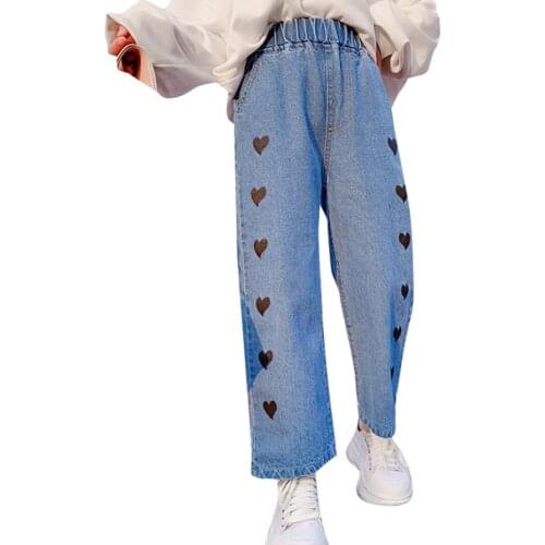 Girls Jeans 2021 Newest Girl Child Jeans Heart Pattern Childrens Jeans Spring Autumn Childrens Clothing 6 8 10 12 14