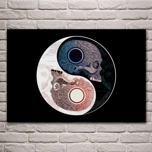 Yin Yang symbol skull pattern abstract chinese philosophy YS78 room home wall modern art decor wood frame poster